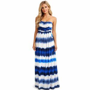 Honey and Rosie Women’s Small Blue White Maxi Dress with pockets NEW